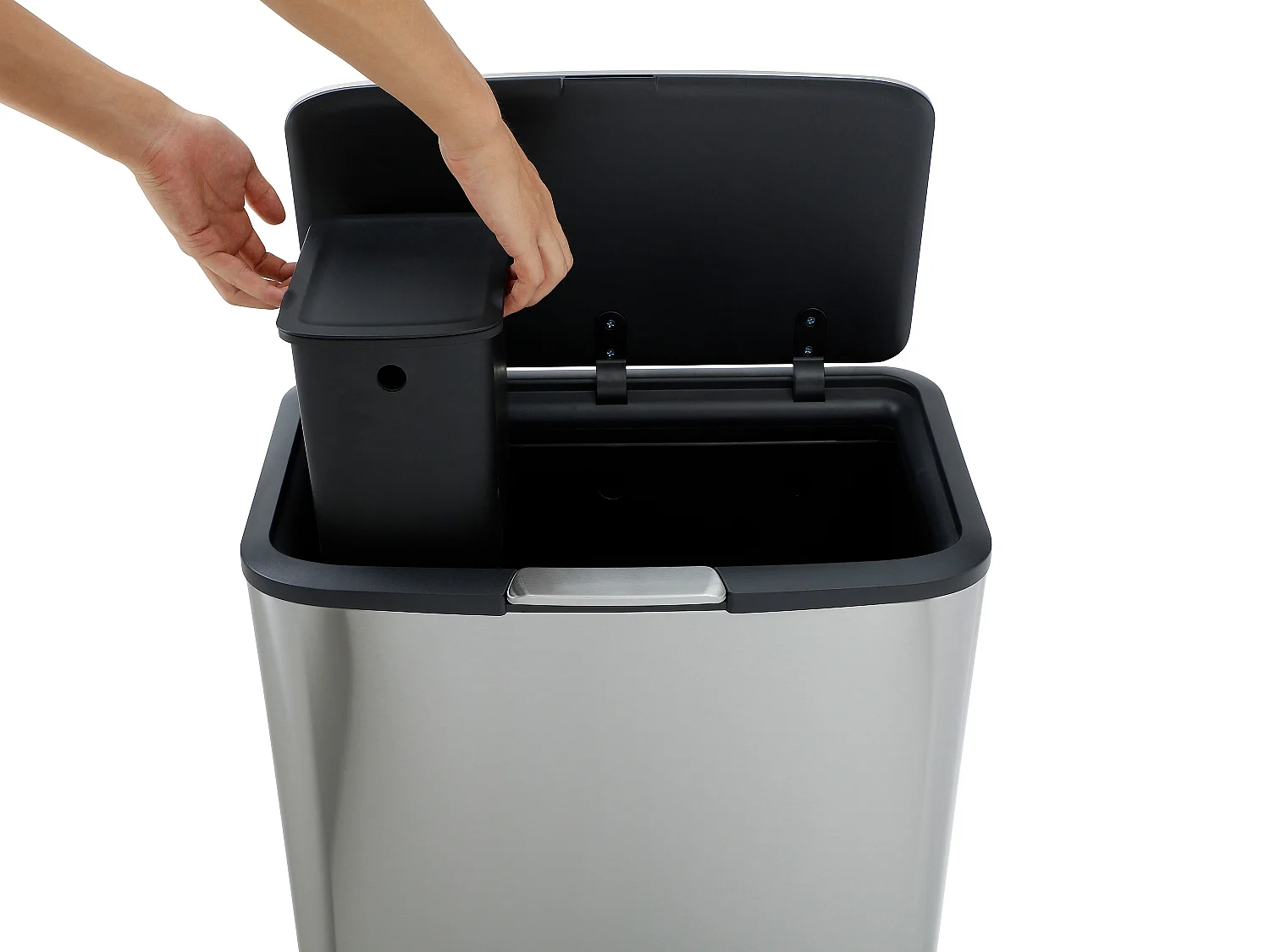 Poubelle de tri anti traces sur pieds - 60L + 5L - Inox - 2 bacs - DRAVIK