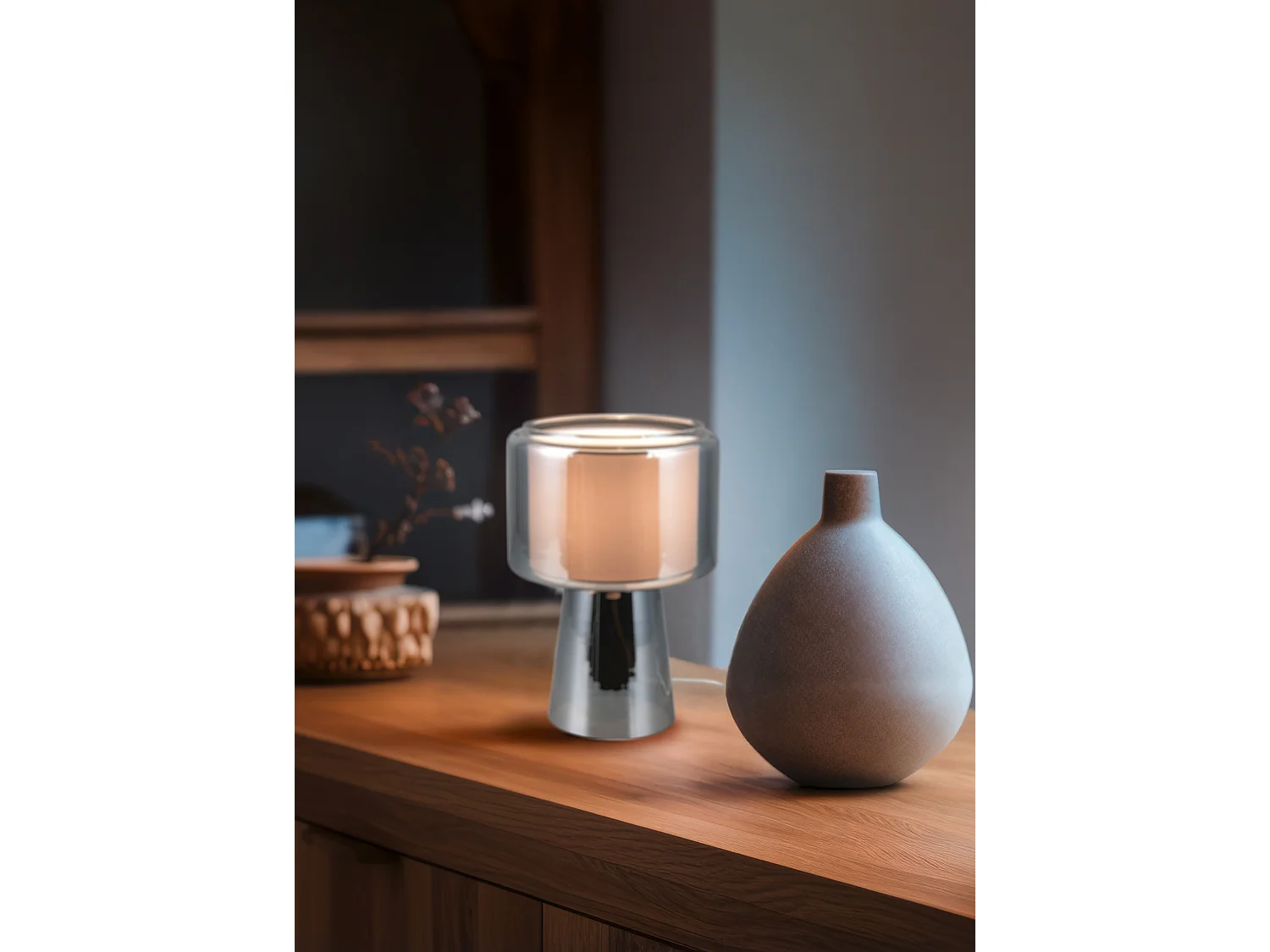Lampe de table verre et tissu Rocka