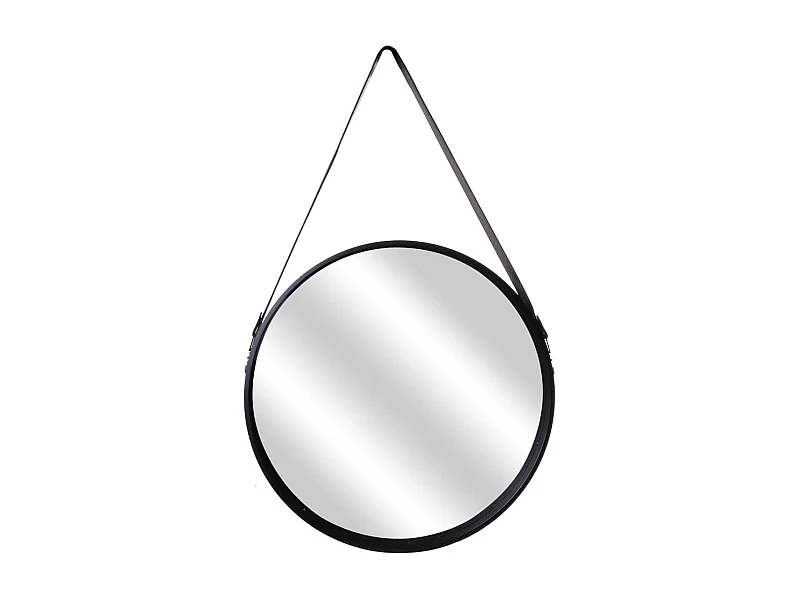 Miroir Rond avec Anse PU Noir Ø50 cm - ABRAM