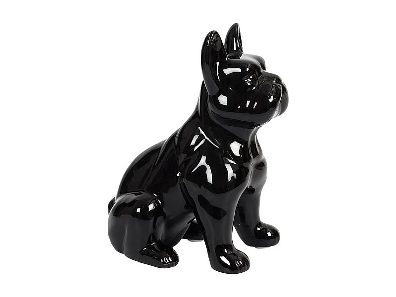 Statue Bulldog en Céramique Noir Brillant H20cm - STOKY