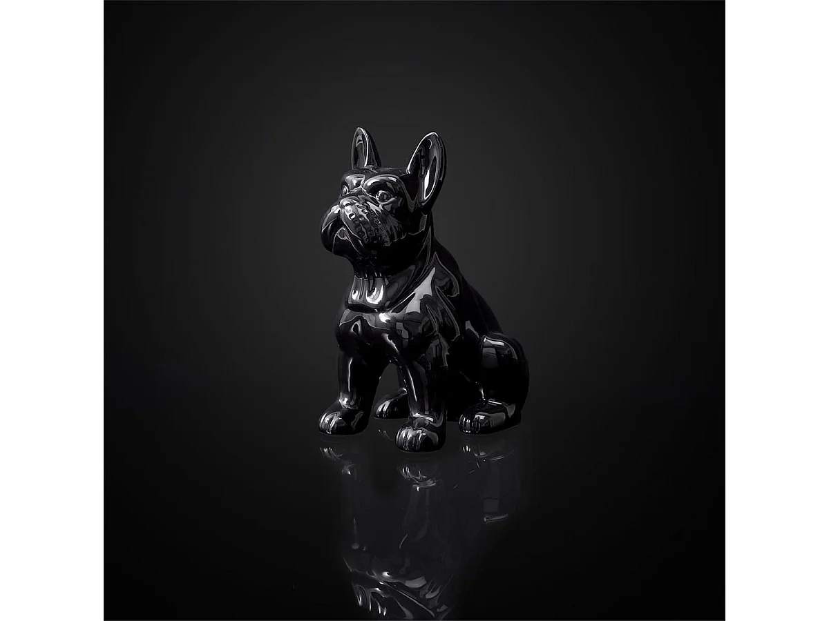Statue Bulldog en Céramique Noir Brillant H20cm - STOKY