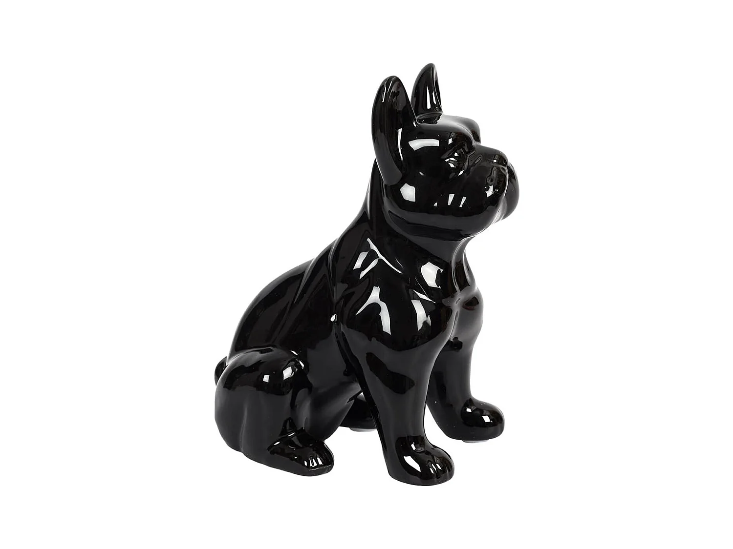 Statue Bulldog en Céramique Noir Brillant H20cm