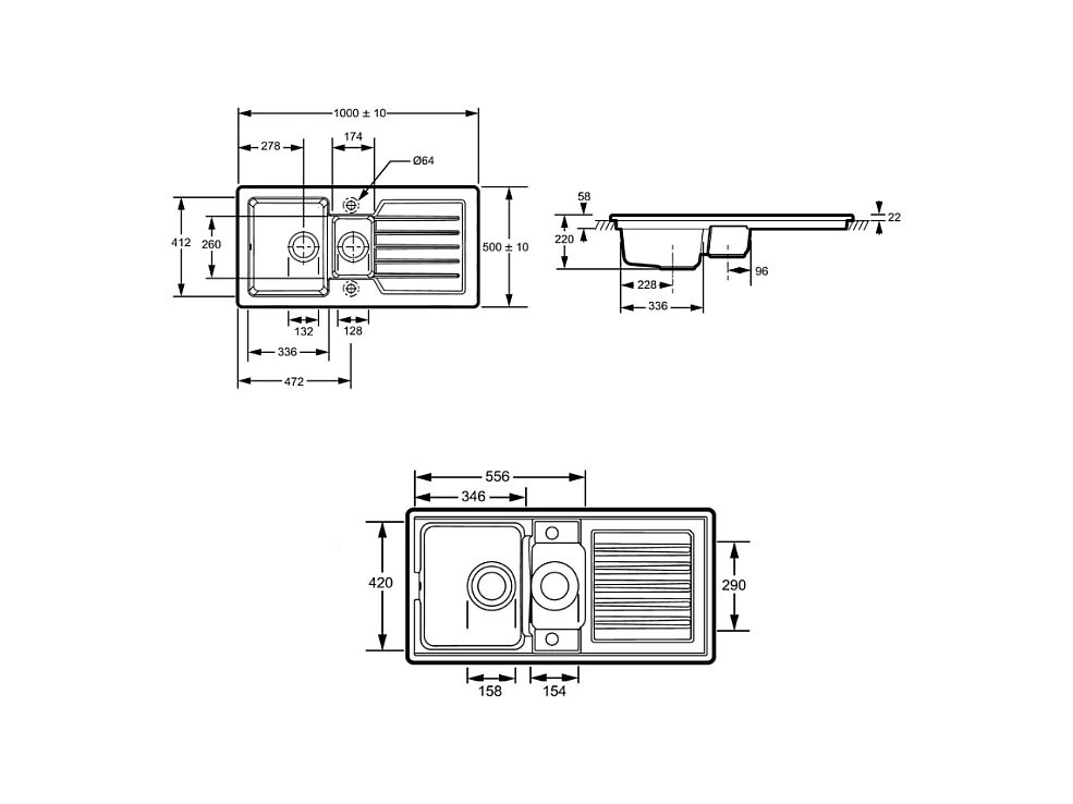 Evier à encastrer 1 bac et demi JACOB DELAFON Gaspard avec système de vidage