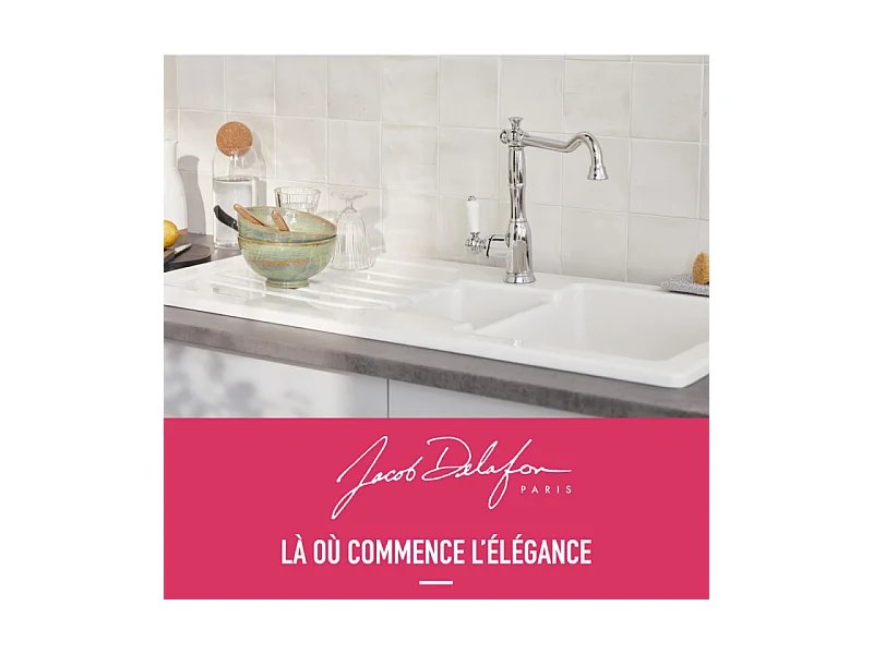 Evier à encastrer 1 bac et demi JACOB DELAFON Gaspard avec système de vidage