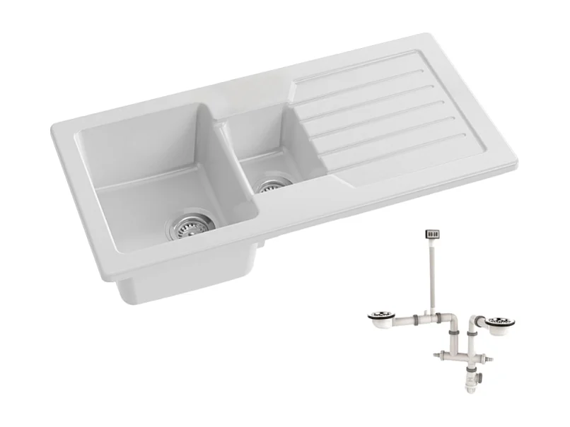 Evier à encastrer 1 bac et demi JACOB DELAFON Gaspard avec système de vidage