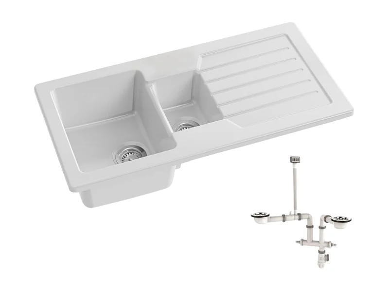 Evier à encastrer 1 bac et demi JACOB DELAFON Gaspard avec système de vidage