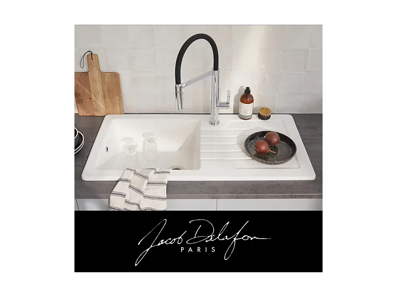 Evier à encastrer 1 bac JACOB DELAFON Gaspard avec système de vidage