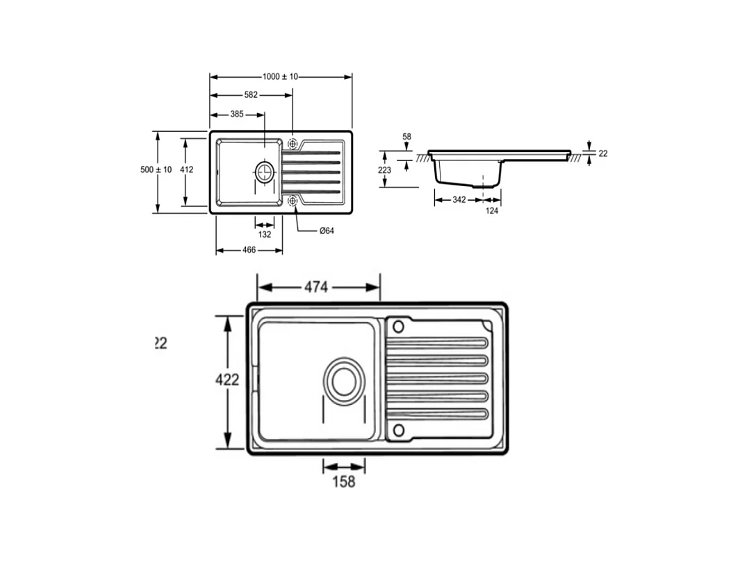 Evier à encastrer 1 bac JACOB DELAFON Gaspard avec système de vidage