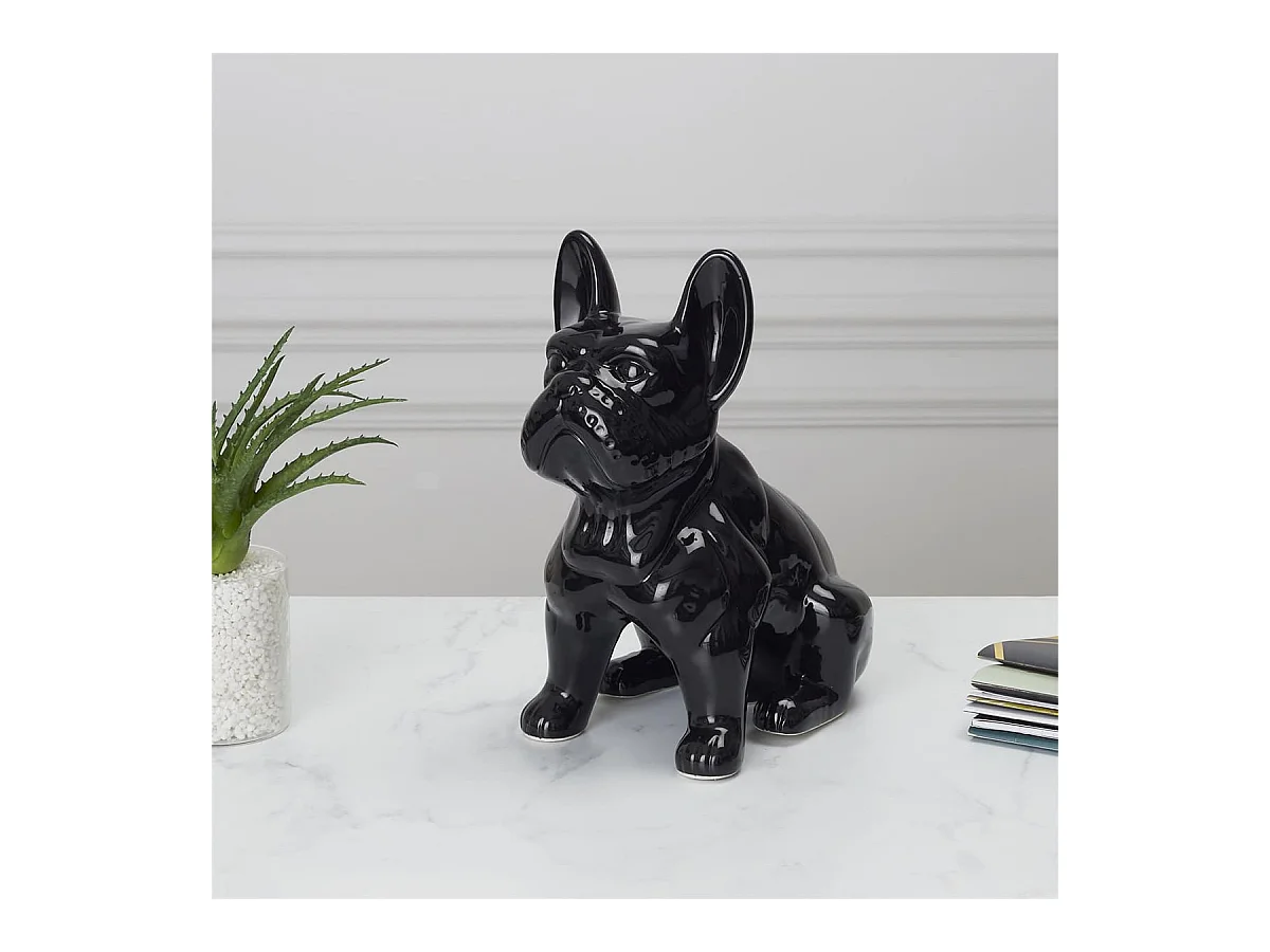 Statue Bulldog en Céramique Noir Brillant H30cm - STOKY