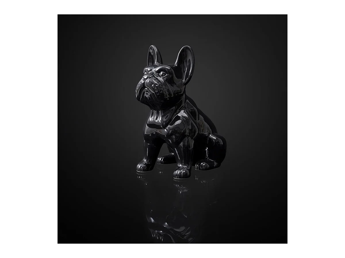 Statue Bulldog en Céramique Noir Brillant H30cm - STOKY