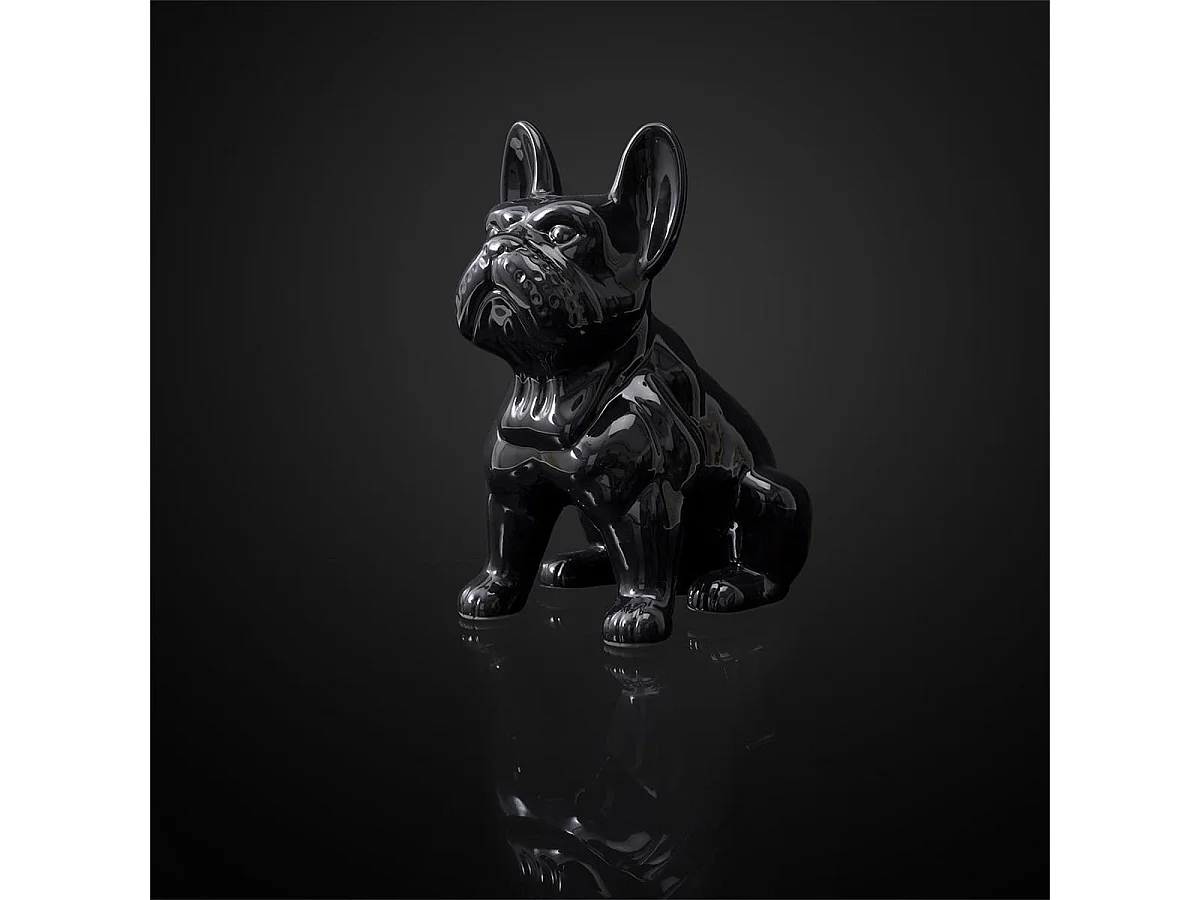 Statue Bulldog en Céramique Noir Brillant H30cm - STOKY