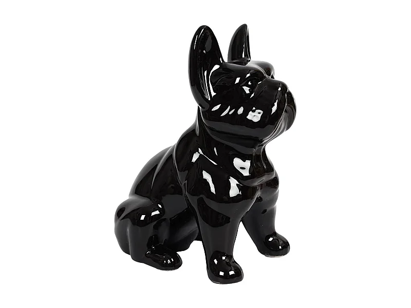 Statue Bulldog en Céramique Noir Brillant H30cm - STOKY