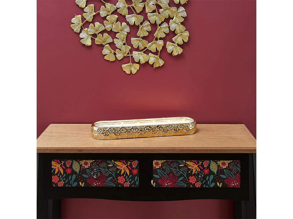 Bougie Parfumée en Céramique Dorée 6 Mèches Senteur Cachemire 39cm - PONS