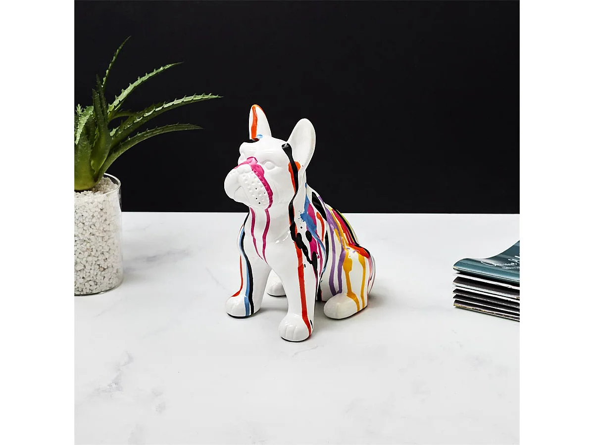 Statue Bulldog en Céramique Multicolore Brillant H20cm - STOKY