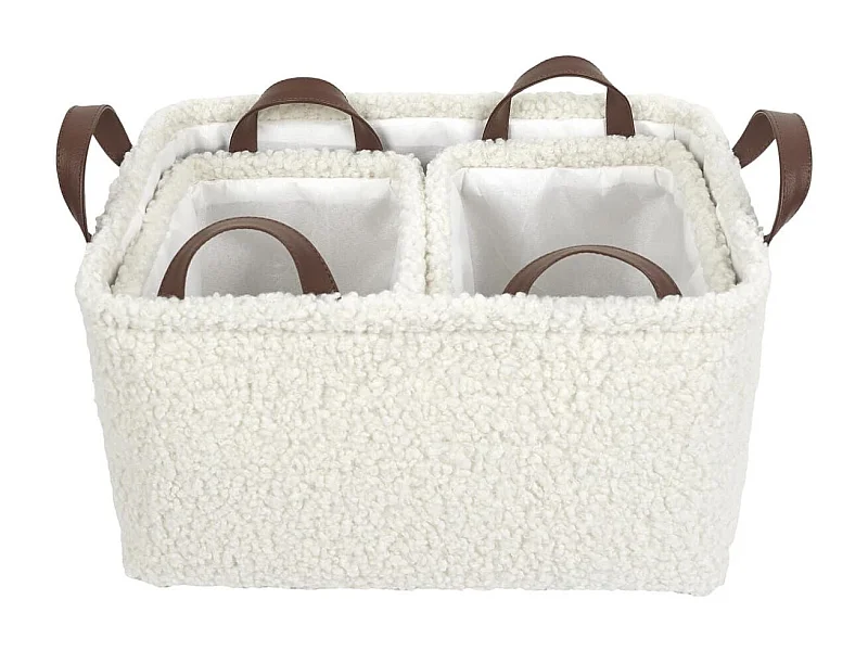 Ensemble de 3 Paniers Rangement Blanc Bouclette - INIUS