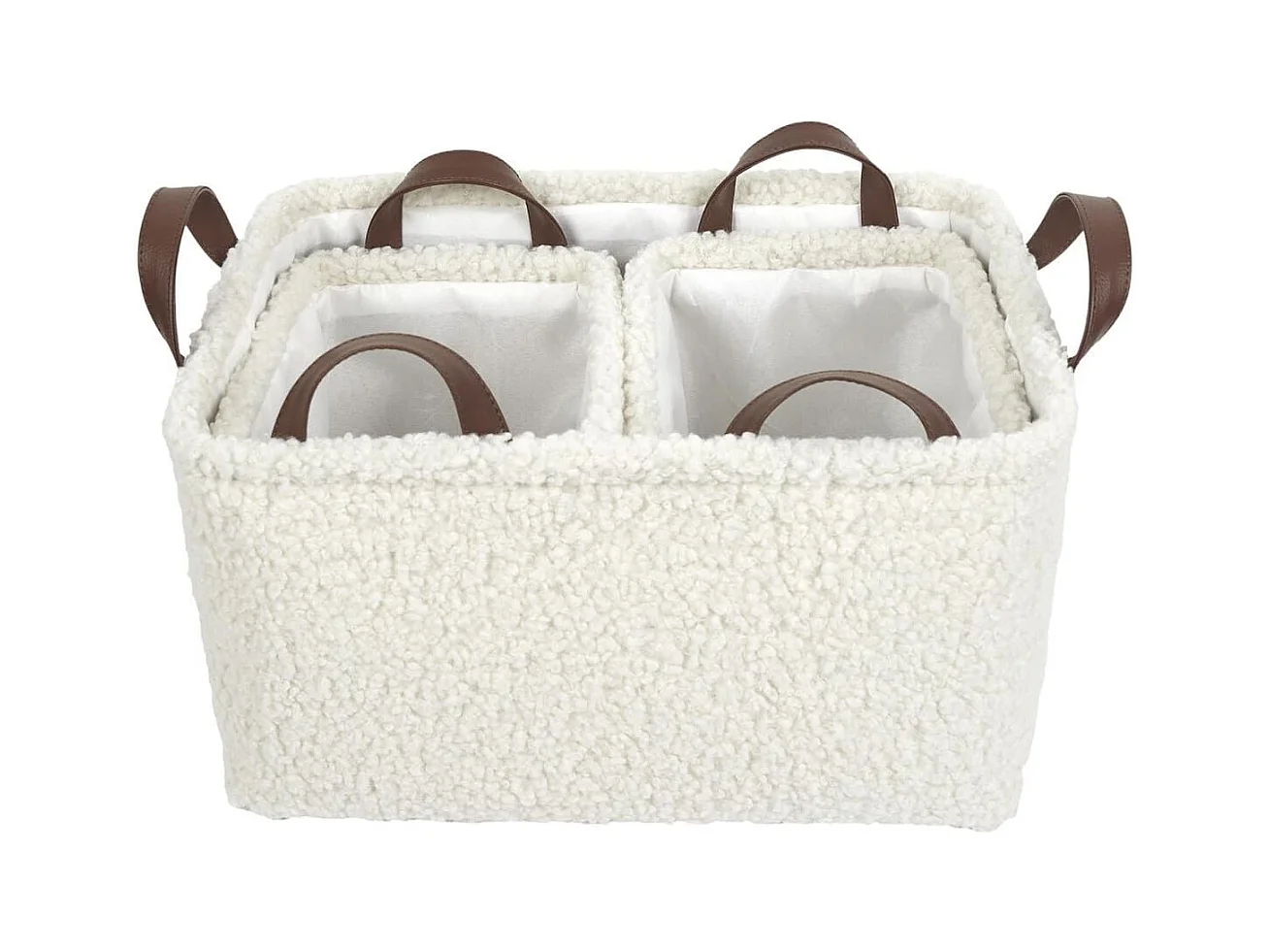 Ensemble de 3 Paniers Rangement Blanc Bouclette - INIUS