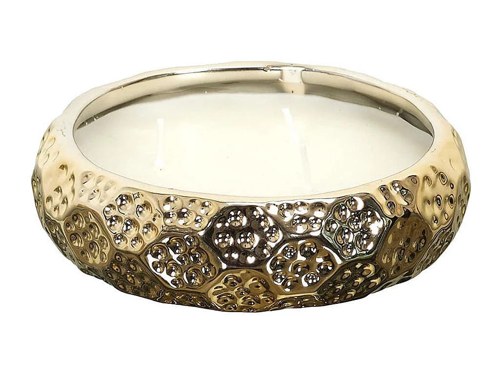 Bougie Parfumée en Céramique Dorée 3 Mèches Senteur Pivoine Ø14cm - PONS