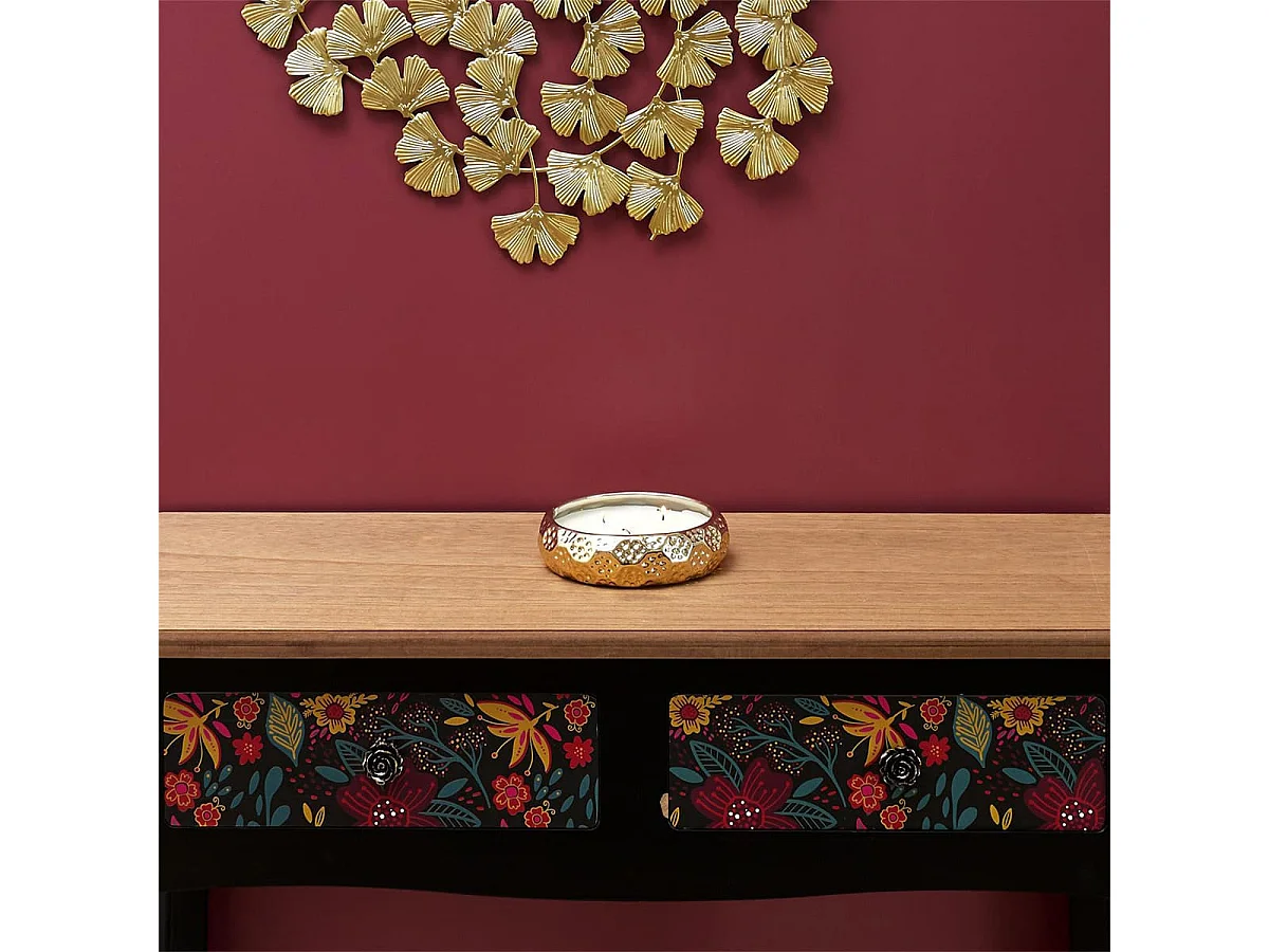 Bougie Parfumée en Céramique Dorée 3 Mèches Senteur Pivoine Ø14cm - PONS