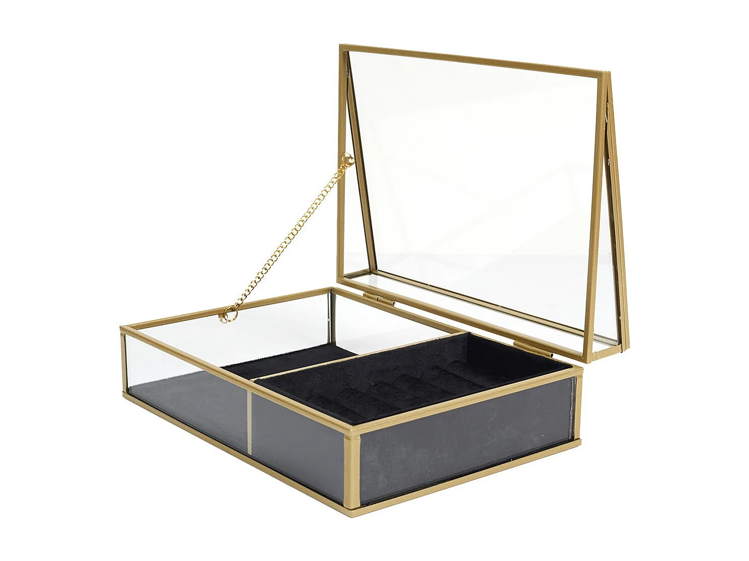 Boîte à Bijoux en Verre Métal Doré et Velours Noir - GLEE