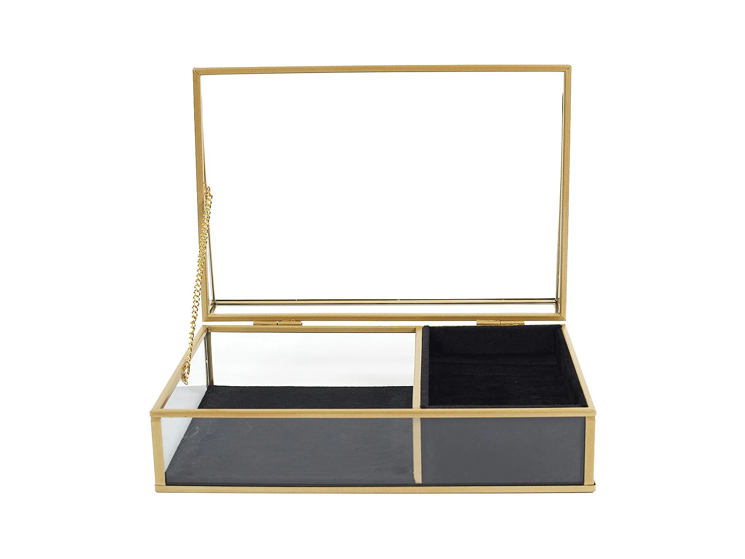 Boîte à Bijoux en Verre Métal Doré et Velours Noir