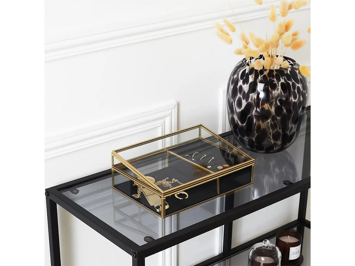 Boîte à Bijoux en Verre Métal Doré et Velours Noir - GLEE