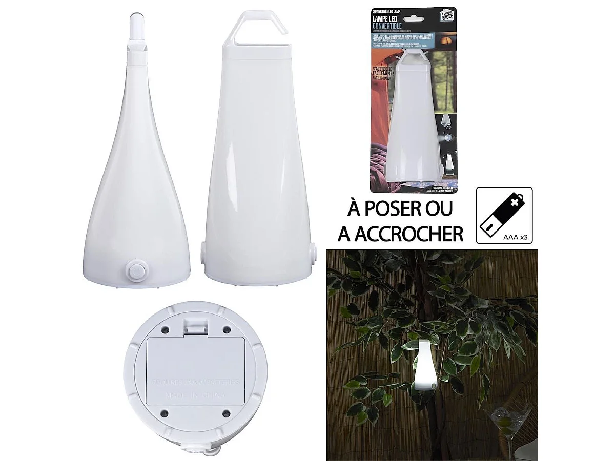 Lanterne à pile en plastique à led blanche à suspendre ou poser - LUDORA