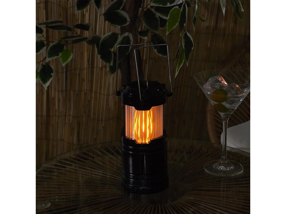 Lanterne à pile en plastique à effet flamme et LED blanche à suspendre ou à poser - FLAMORA