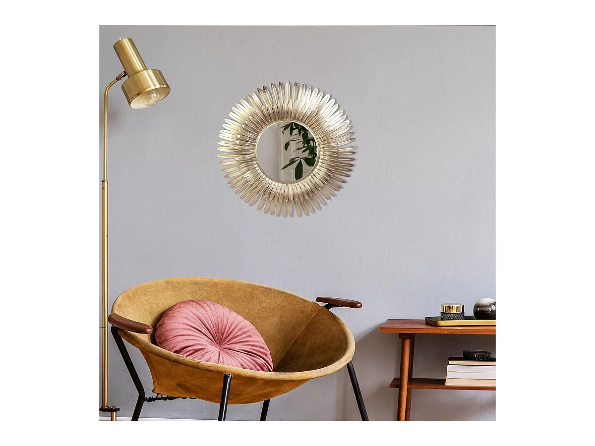 Miroir Cadre Plumes Dorées Ø53cm - AIGUS