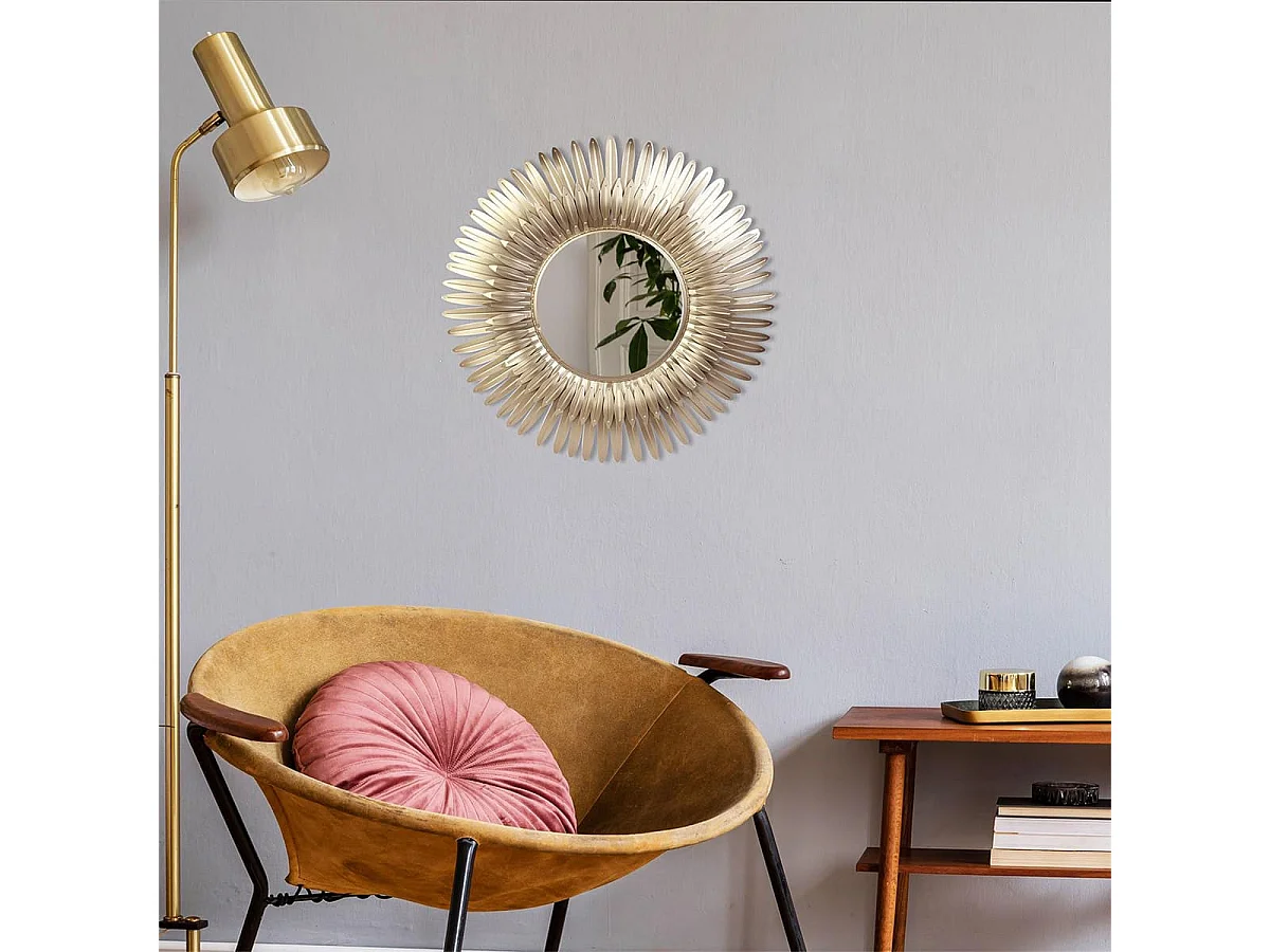 Miroir Cadre Plumes Dorées Ø53cm - AIGUS