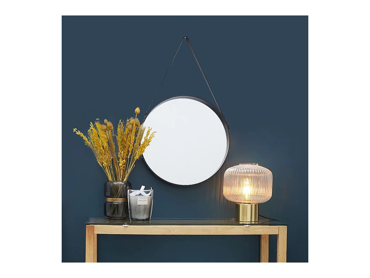Miroir Rond avec Anse PU Noir Ø40 cm - ABRAM