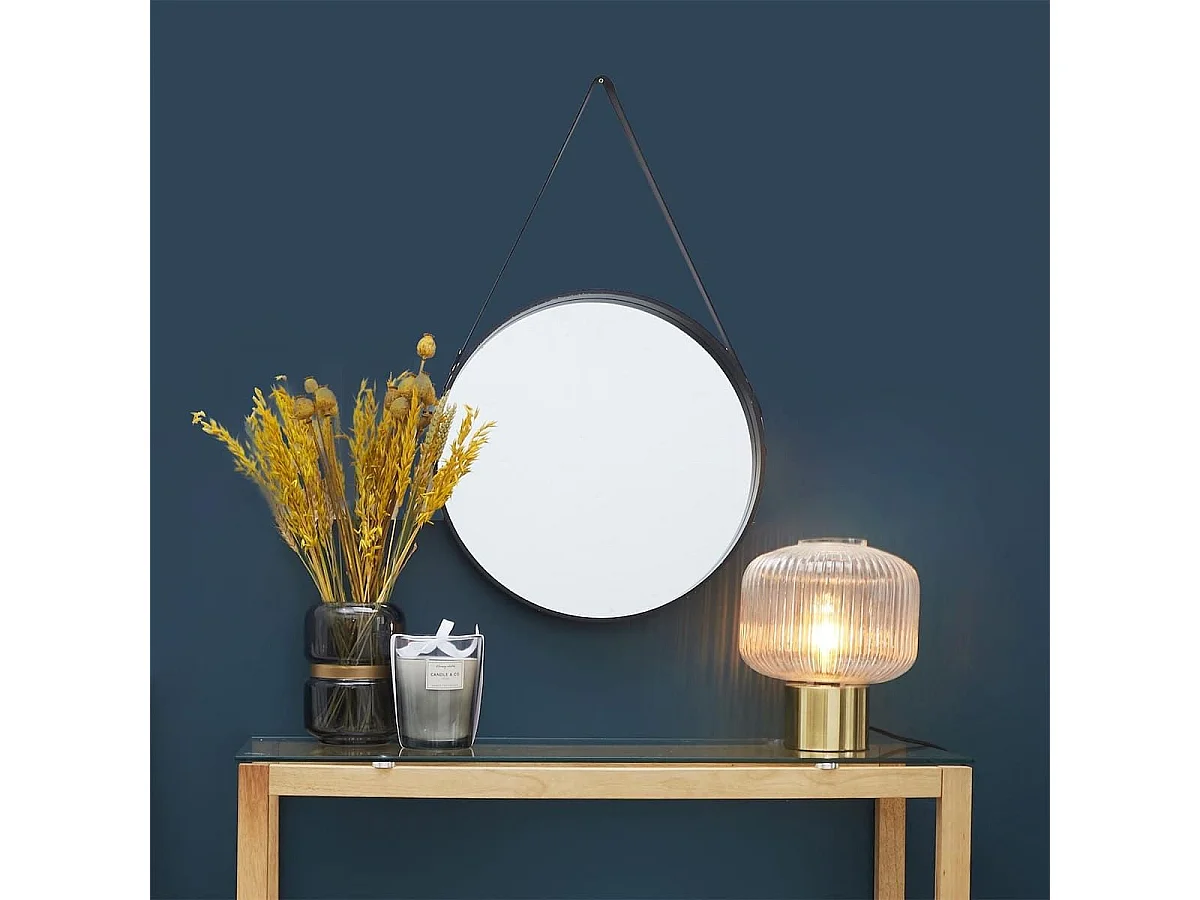 Miroir Rond avec Anse PU Noir Ø40 cm - ABRAM