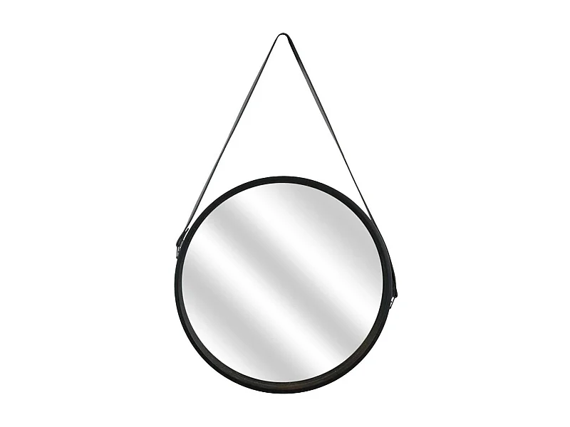 Miroir Rond avec Anse PU Noir Ø40 cm - ABRAM
