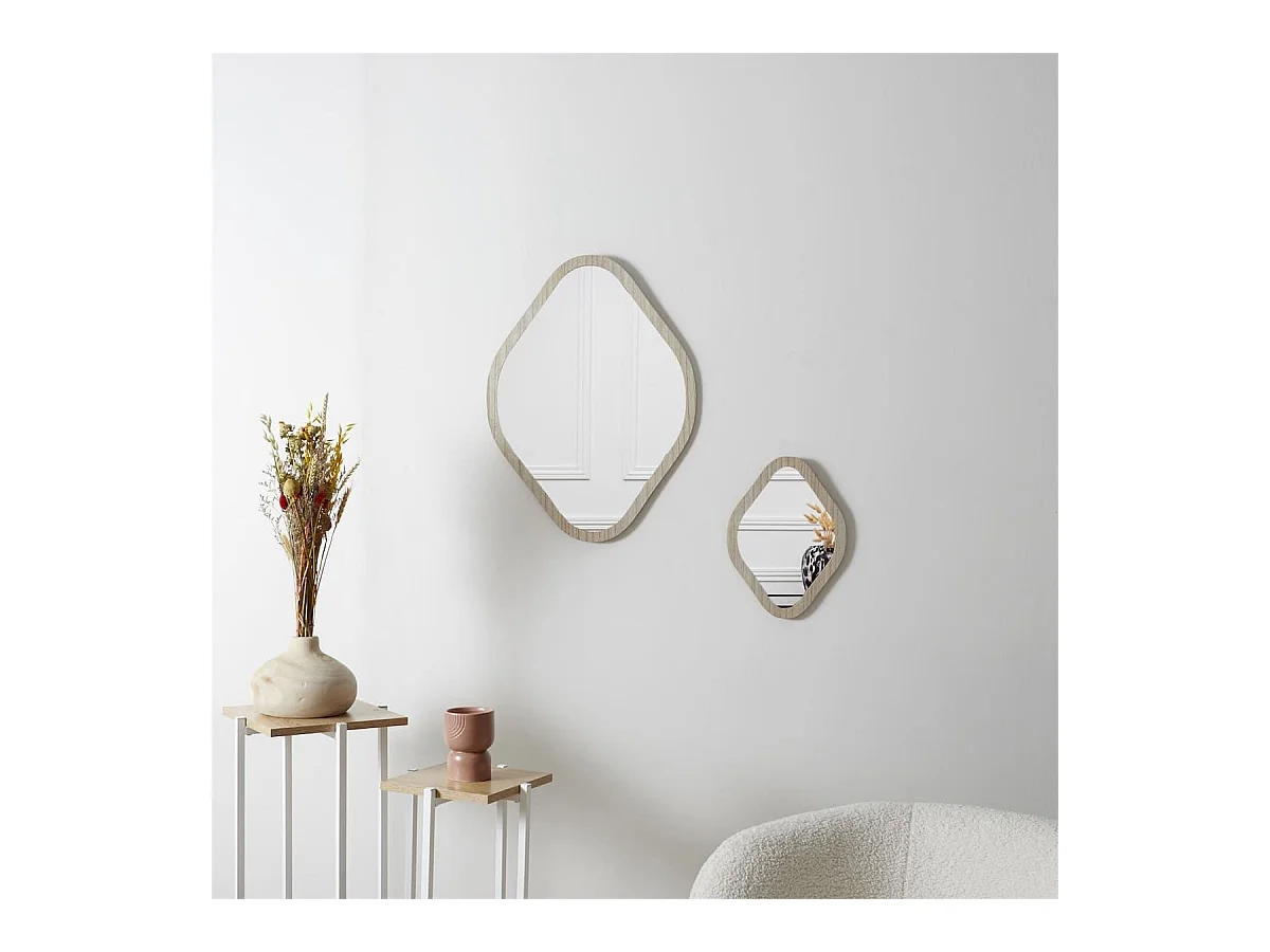 Miroir Déco Losange 34 cm avec Contour en Bois - JORIS