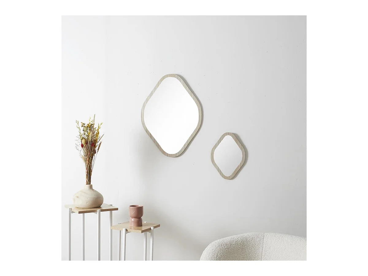 Miroir Déco Losange 34 cm avec Contour en Bois - JORIS