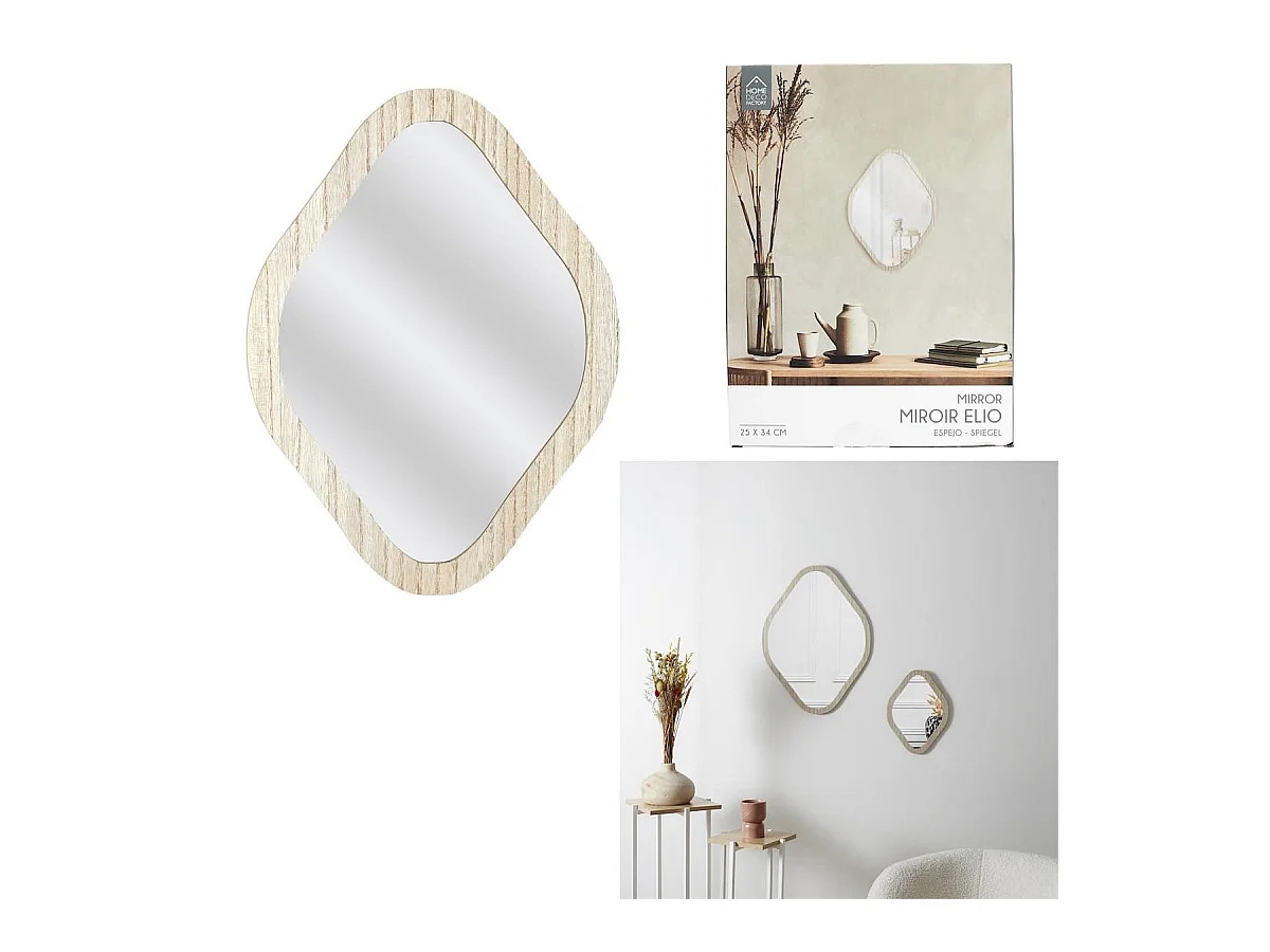 Miroir Déco Losange 34 cm avec Contour en Bois - JORIS
