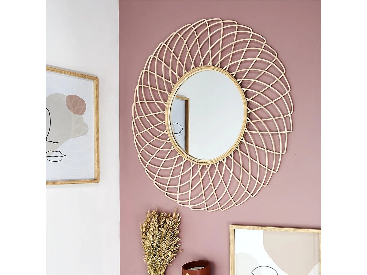 Miroir Rond Déco Rosace en Bambou Ø90cm - RINGA