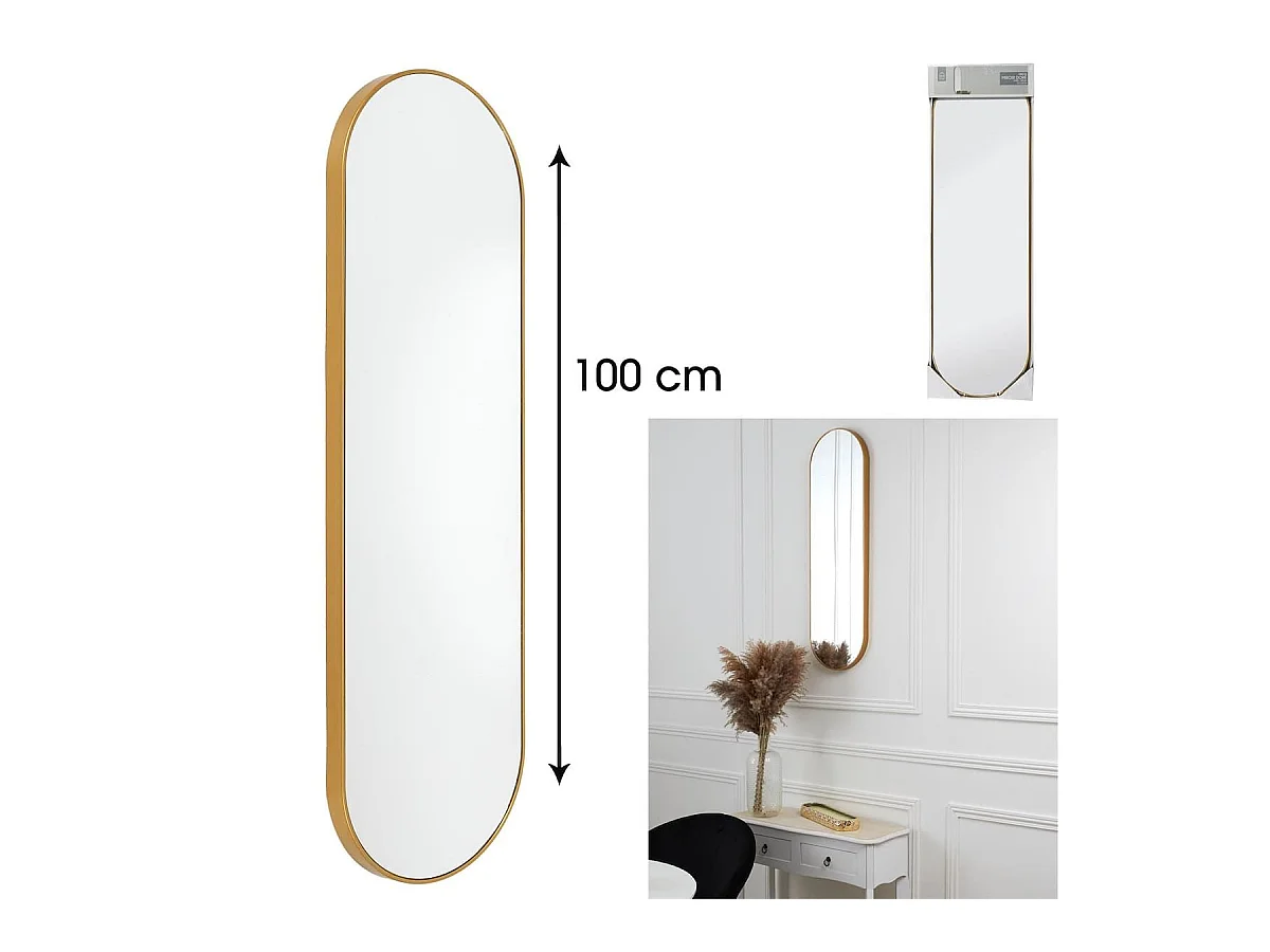 Miroir Doré Ovale 30x100 cm - HEVIA