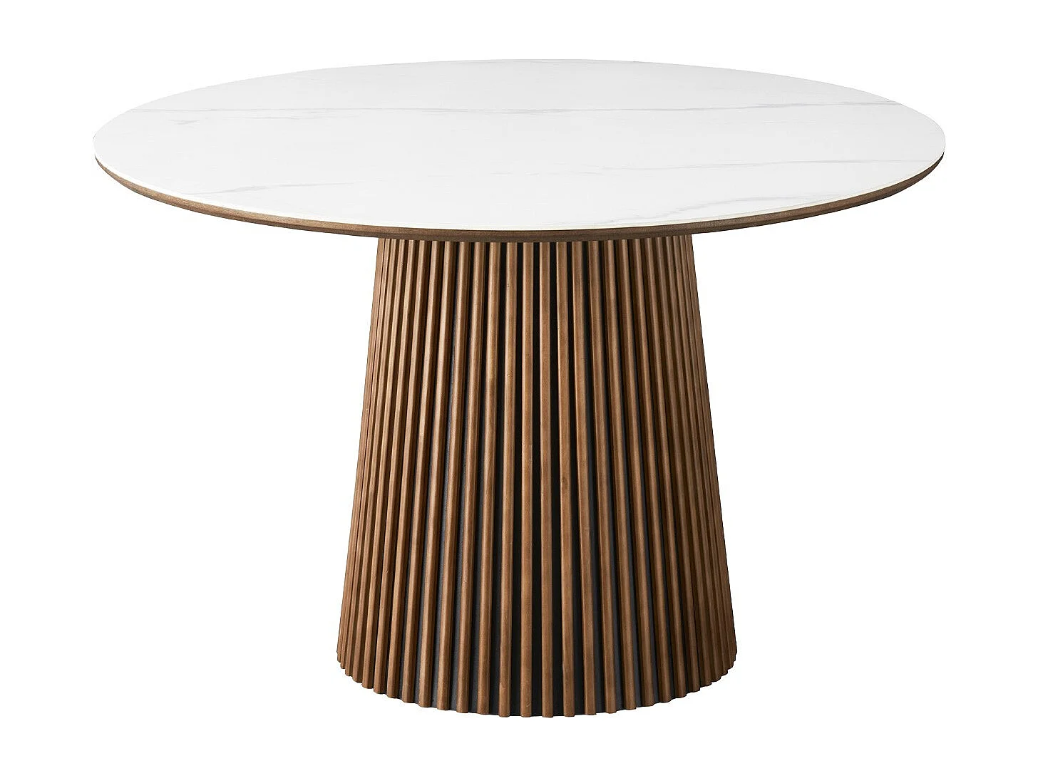 Table à manger ronde plateau en céramique effet marbre et bois foncé 6 personnes Ø120 cm - Ada