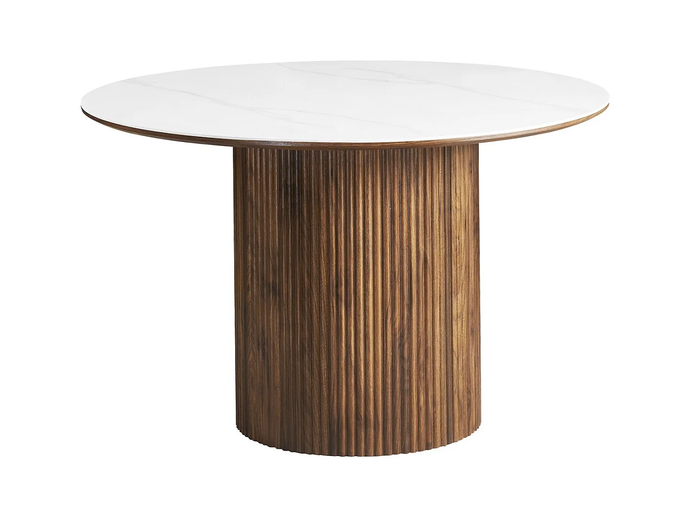Table à manger ronde plateau en céramique effet marbre et noyer 6 personnes Ø120 cm - Mira
