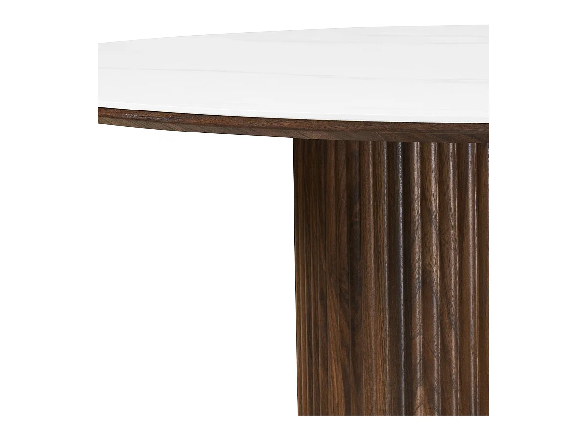 Table à manger ronde plateau en céramique effet marbre et noyer 6 personnes Ø120 cm - Mira