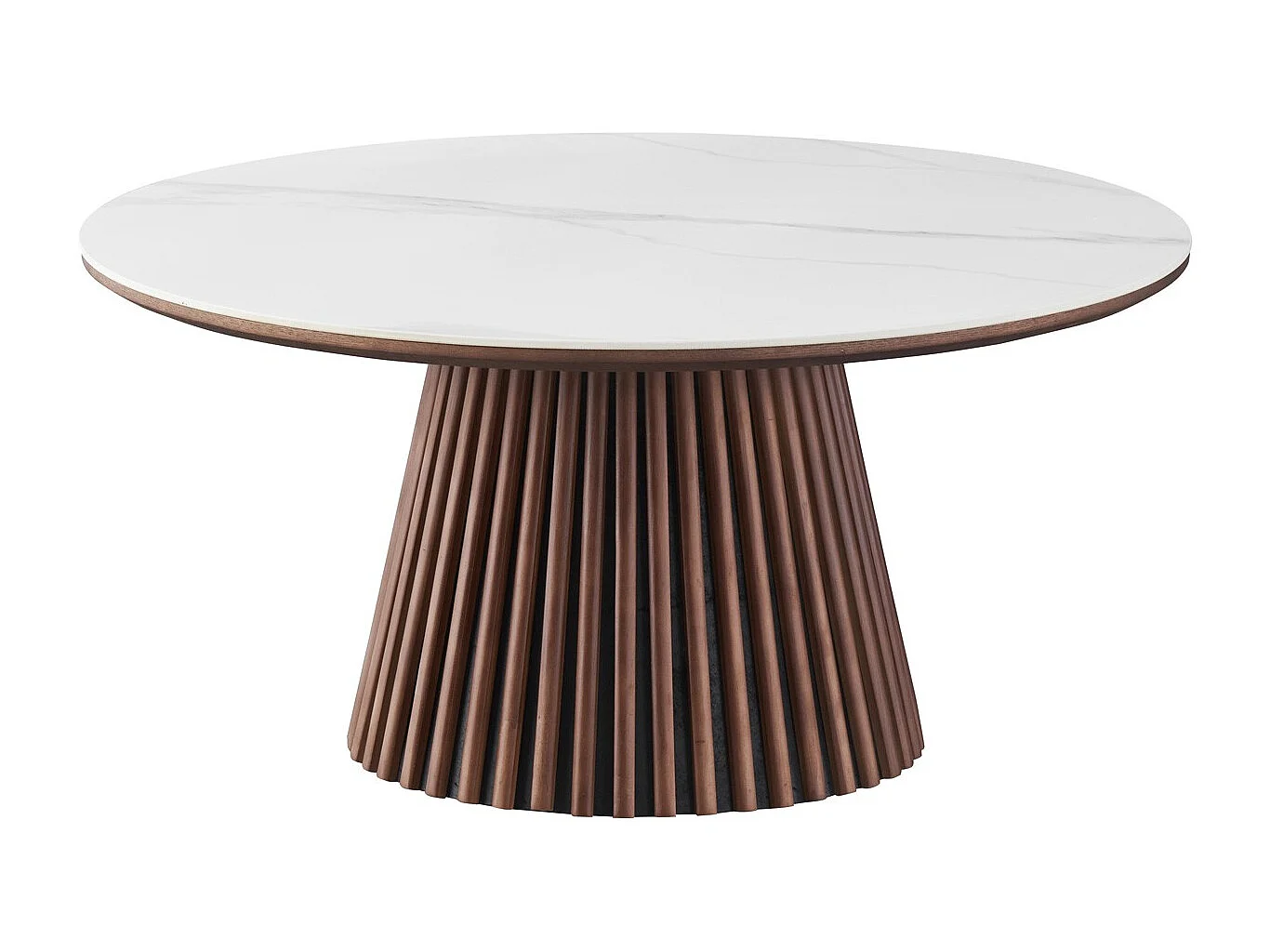 Table basse ronde plateau en céramique effet marbre et bois foncé Ø80 cm - Ada