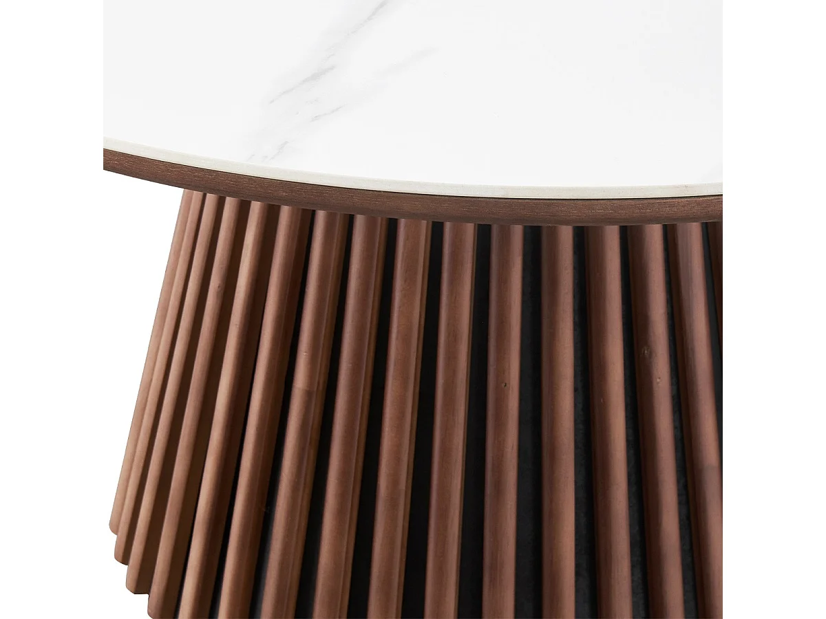 Table basse ronde plateau en céramique effet marbre et bois foncé Ø80 cm - Ada