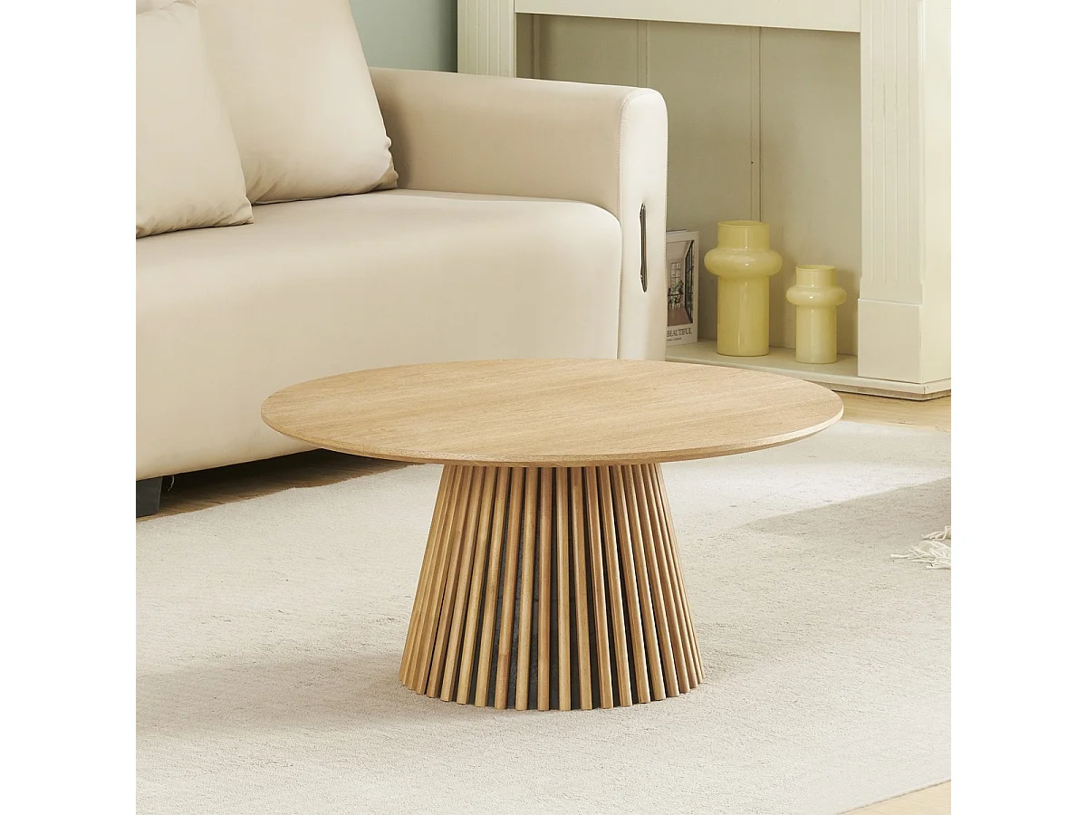 Table basse ronde en bois piètement cannelé Ø80 cm - Ada