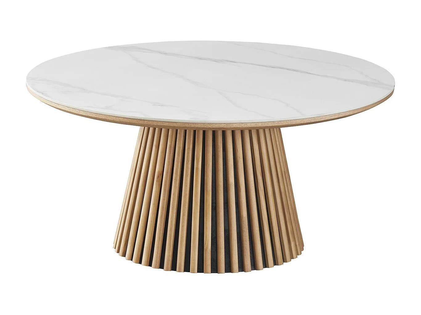 Table basse ronde plateau en céramique effet marbre et bois clair Ø80 cm - Ada