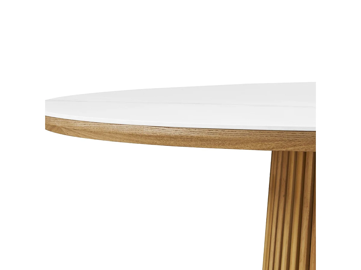 Table basse ronde plateau en céramique effet marbre et bois clair Ø80 cm - Ada