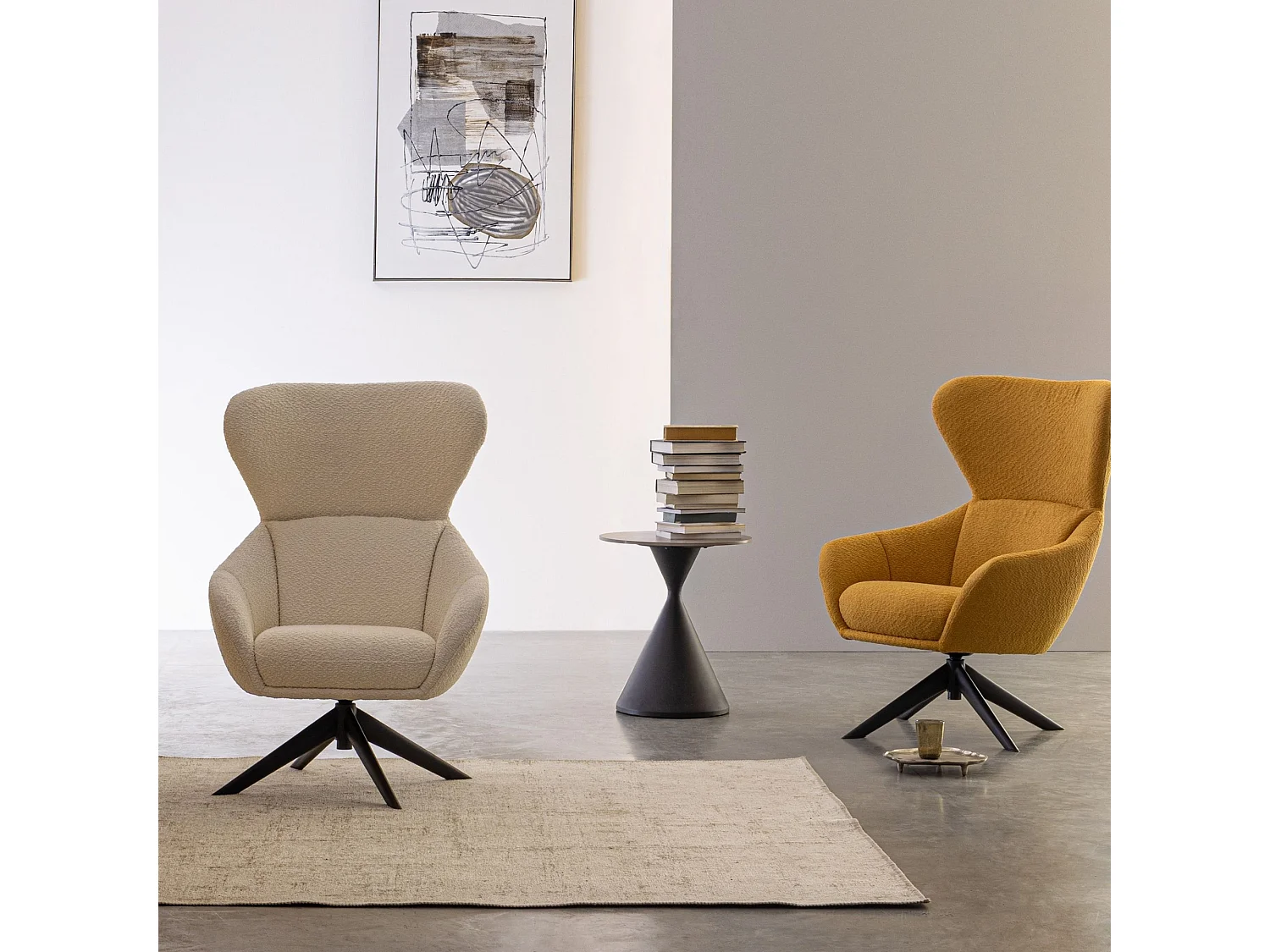 Bout de canapé rond D50 en céramique pied central en métal - EZE