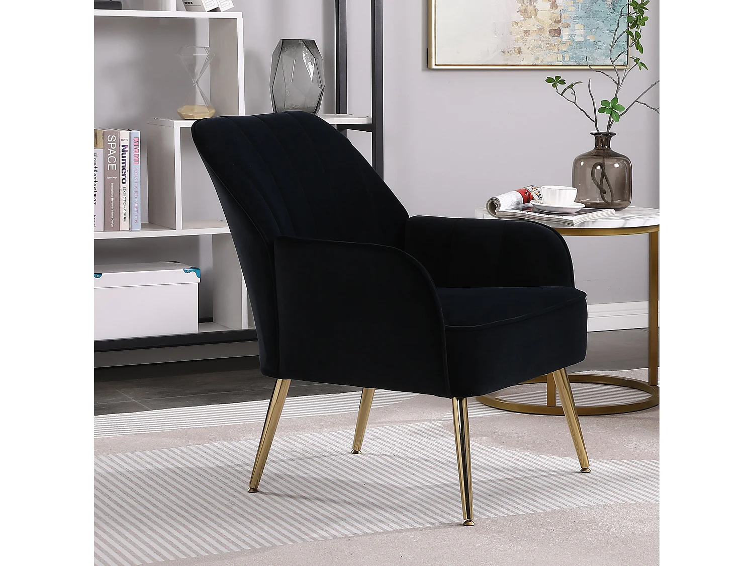 Fauteuil relax, velours, noir, adapté à toutes les situations, 72,8 x 64 x 77,9 cm.