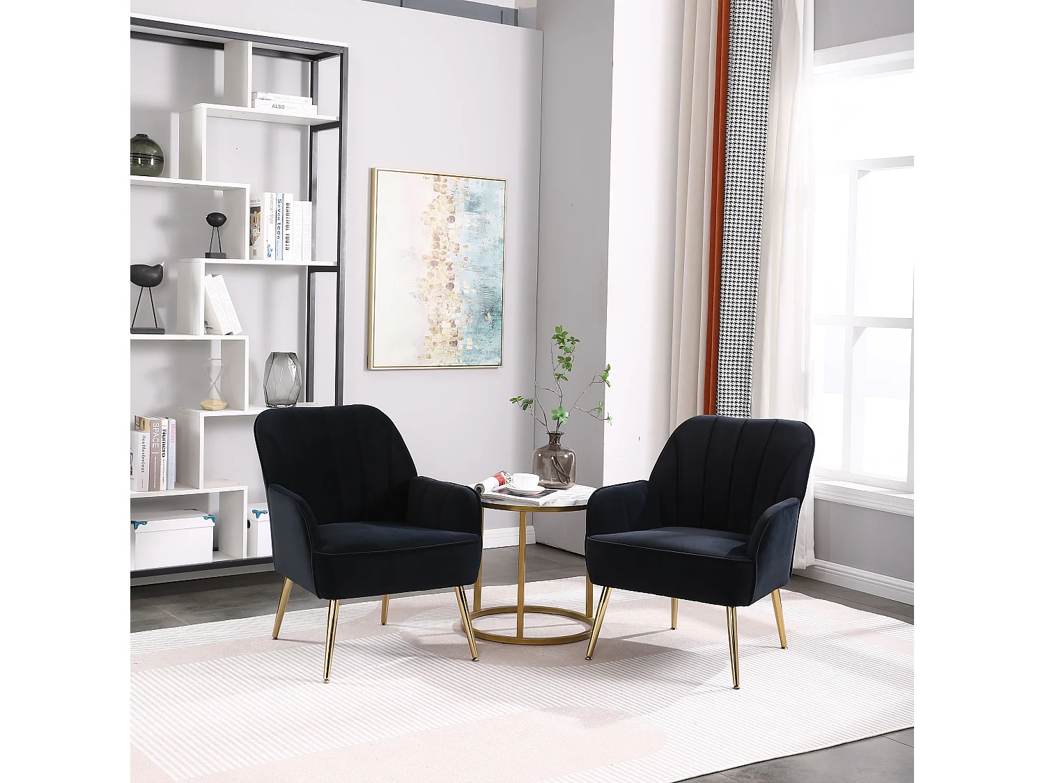 Fauteuil, velours, convient à toutes les occasions, noir, lot de 2 pièces.