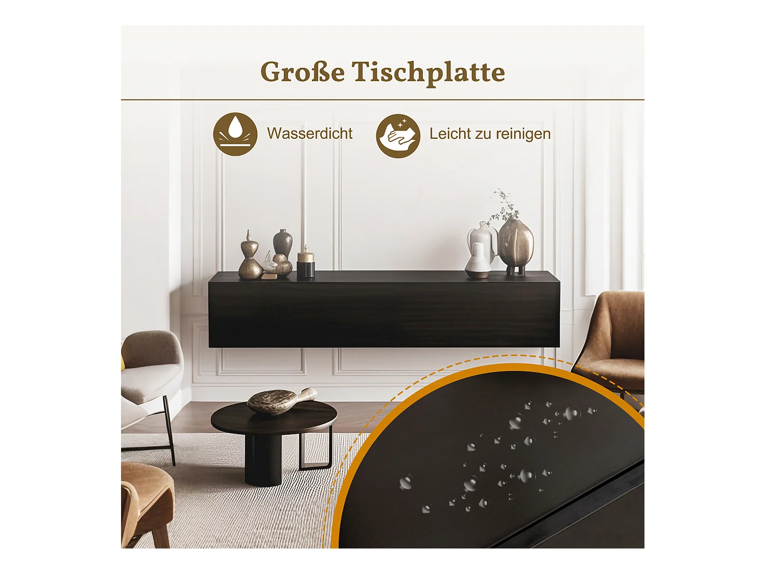 Mobile porta TV da parete, design moderno, pannello in truciolare, nero, con 3 scomparti (160x30,5x34cm)