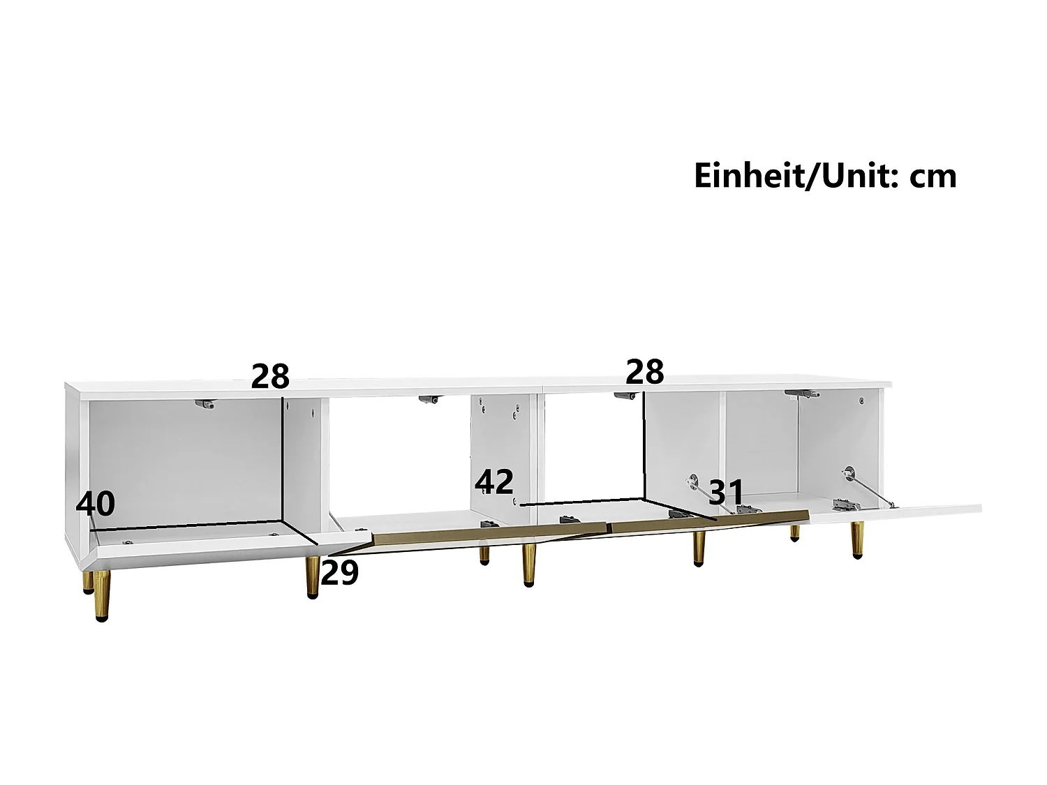 Moderne tv-kast, 170cm, minimalistische stijl wit, met 4 deuren (waarvan 2 van glas), vloer- en wandmontage, multifunctioneel (170x33x40cm)